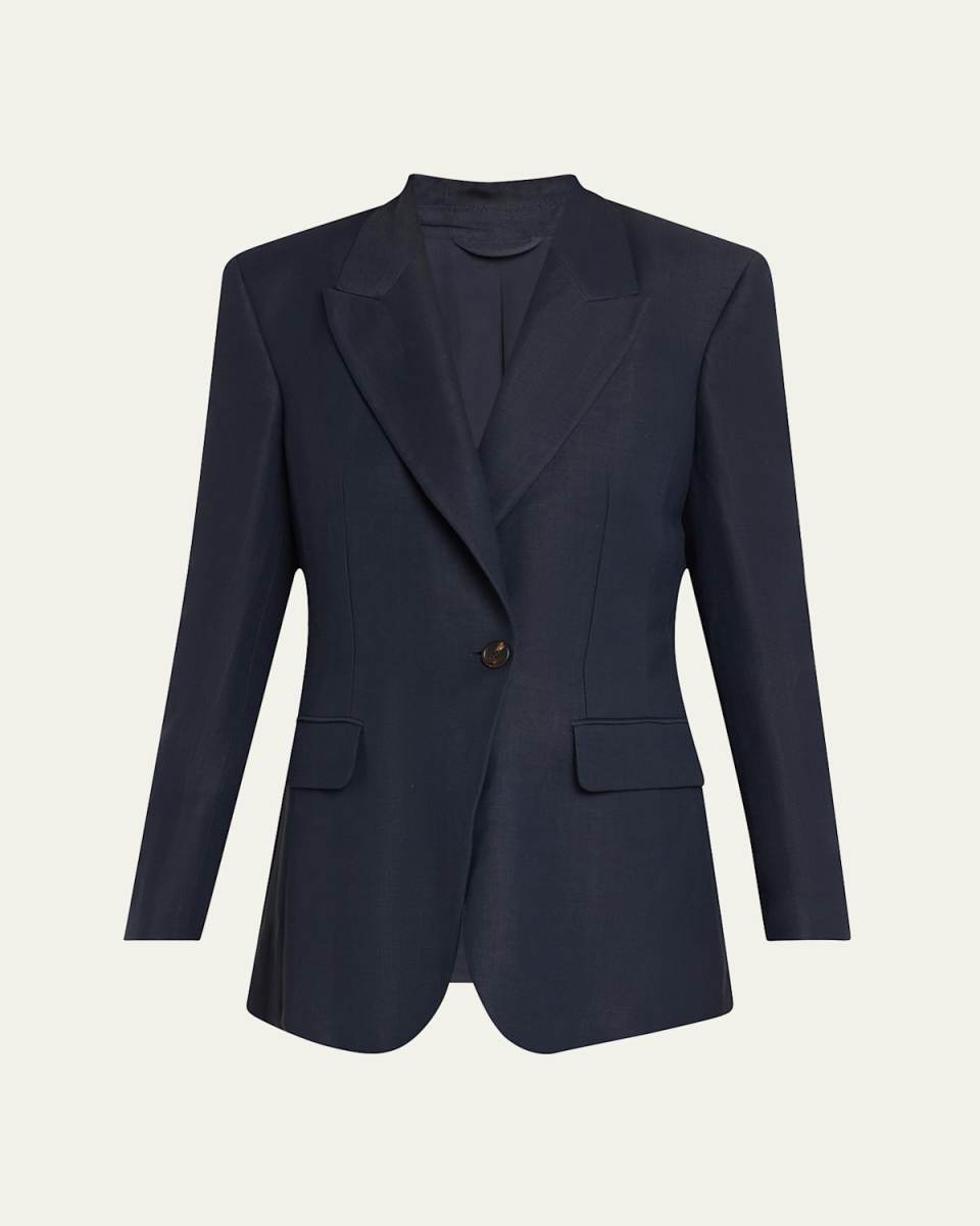 One-Button Linen Twill Blazer